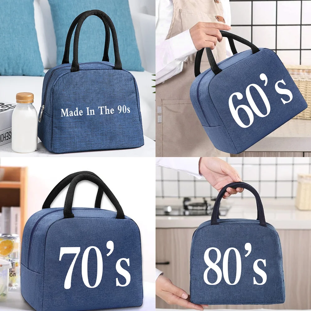 

Lunch Bag Thermal Cooler Tote for Work Insulated Canvas Zipper Travel Food Picnic Storage Bags Unisex Years Series Handbag