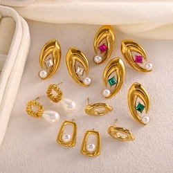CARLIDANA Fashion Design Stainless Steel Gold Plated Tarnish Free Geometric Pearl Luxury Woman Zircon Drop Earrings Jewelry
