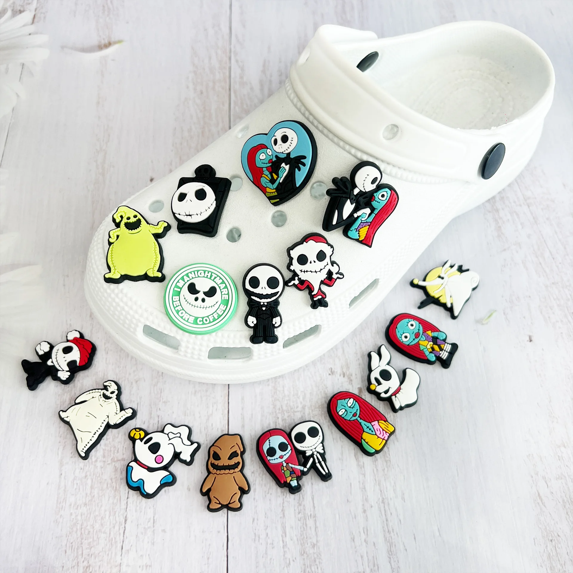 Mesuca Halloween Ghost Bride Soft PVC Detachable Shoe Charms Spooky cartoon Decorative Pins for Hole Clogs Footwear Accessories