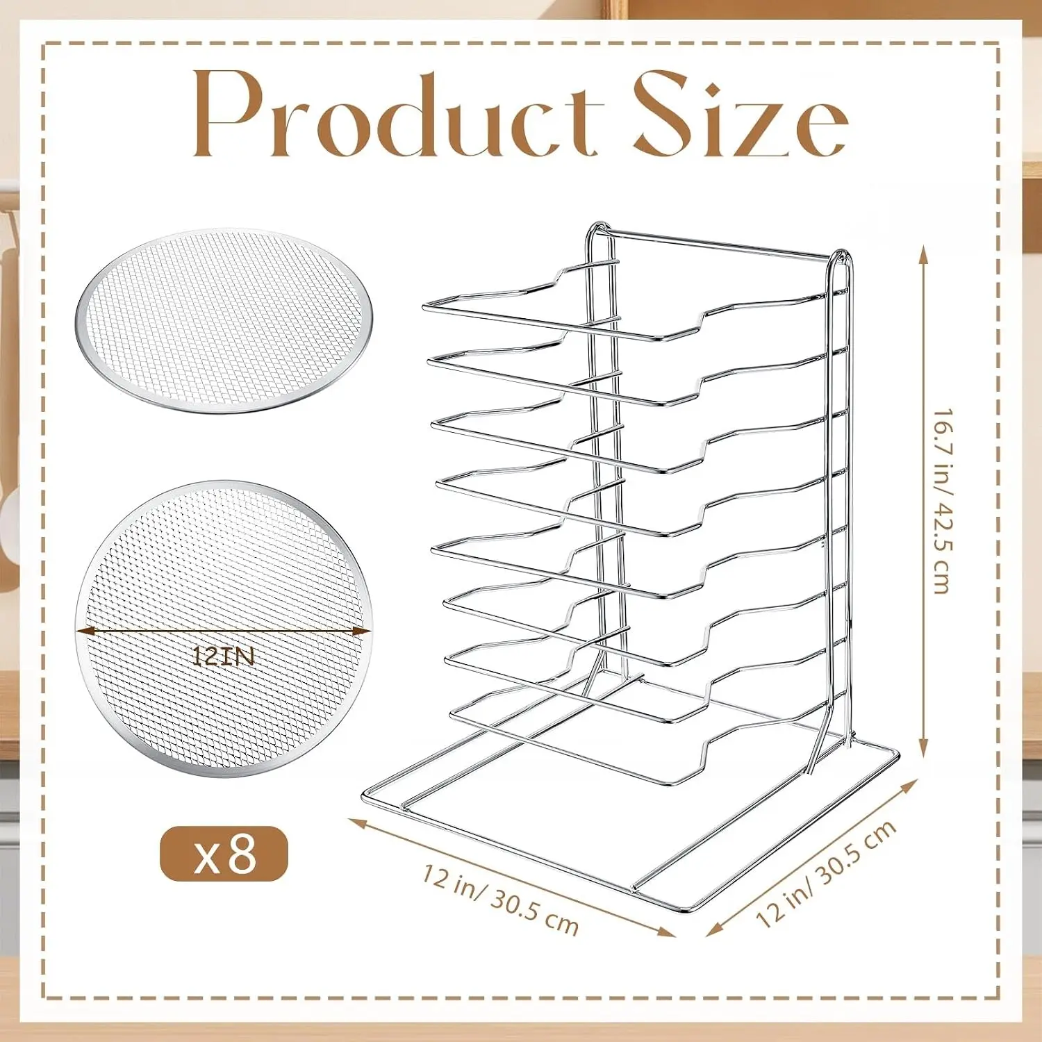 Pizza Rack 8 Tiered Stand With 8 Aluminum Baking Pans With Holes Commercial Pizza Display Shelf Countertop Cooling Rack Set For Home Restaurant Kitchen 12 Inch view 2