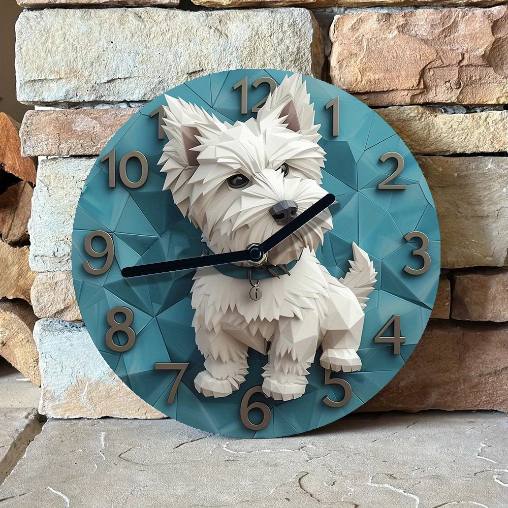 Aluminum Wall Clock With West Highland White Terrier Design - Perfect For Living Room Decor & Valentine'S Day Gift