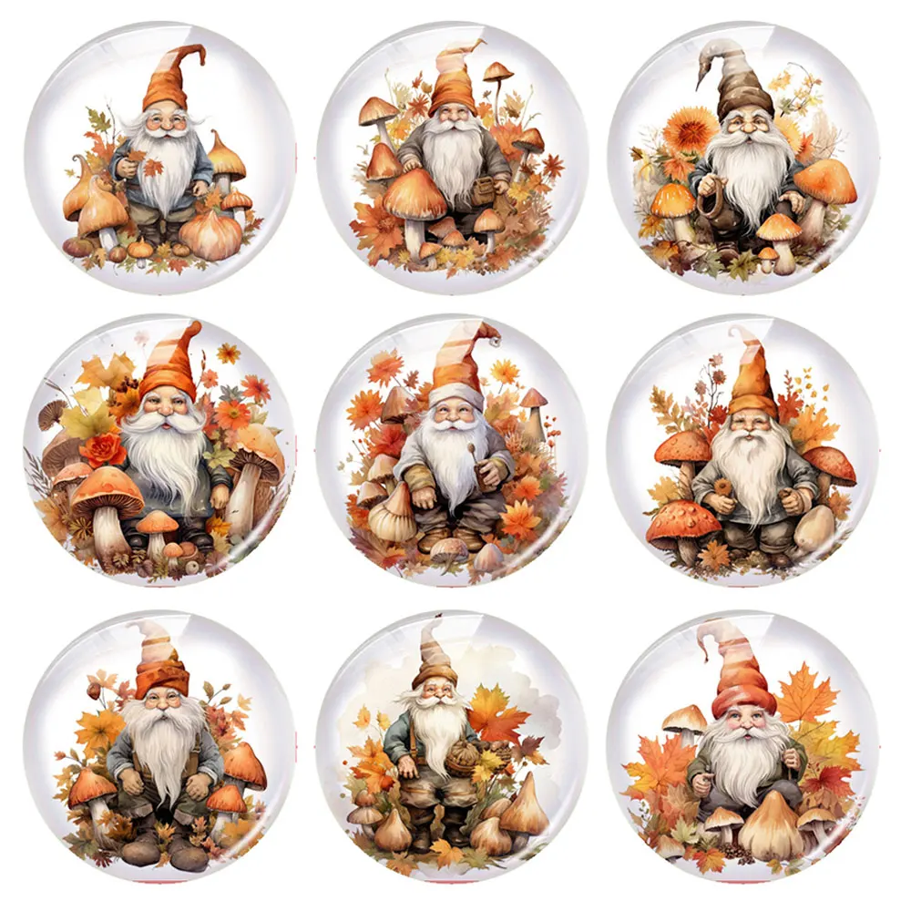 Handmade Thanksgiving Dwarf Gnomies Leaves Fall Autumn Photo Glass Cabochon Flatback Demo Flat Back Cameo For Diy Jewelry Making