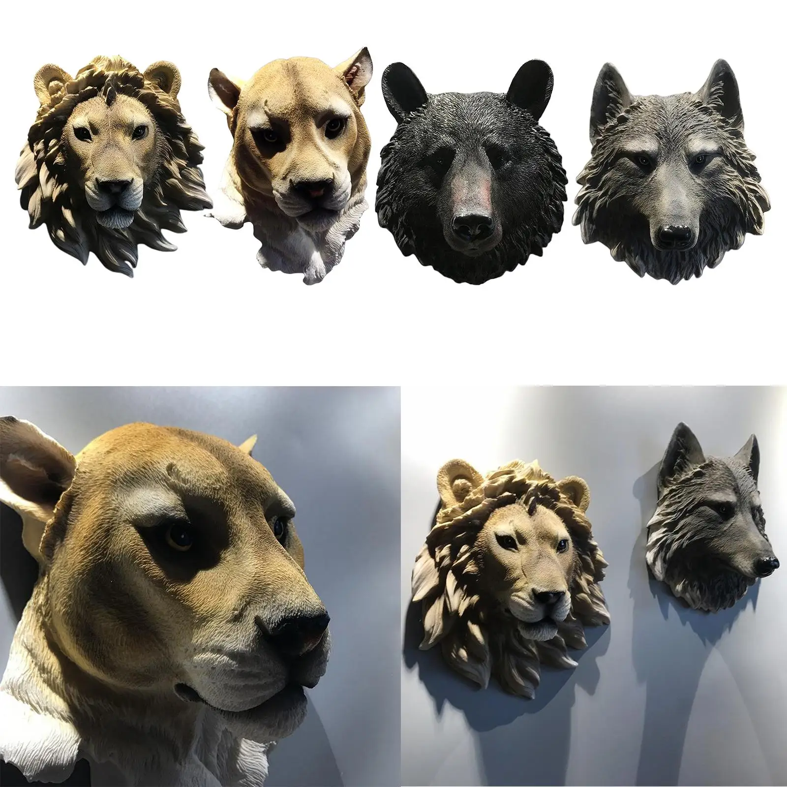 Realistic Large Animal Head Wall Decoration Bust Taxidermy Sculpture Crafts