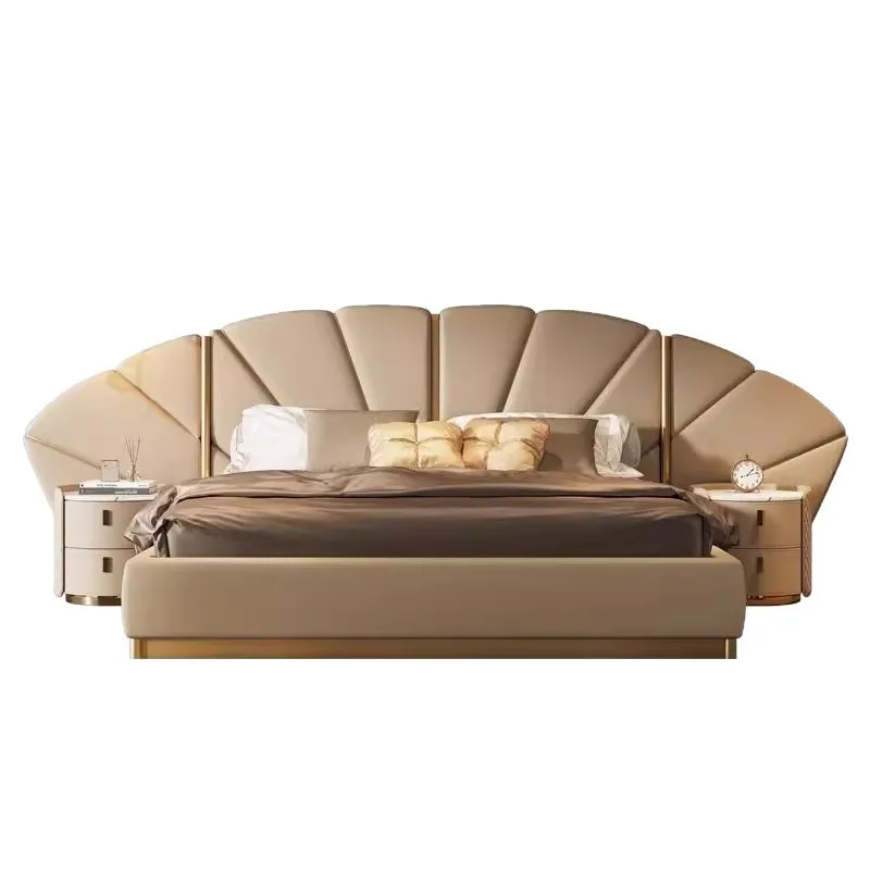 

Italian light luxury leather bed, modern simplicity, villa double bed, French large bedroom