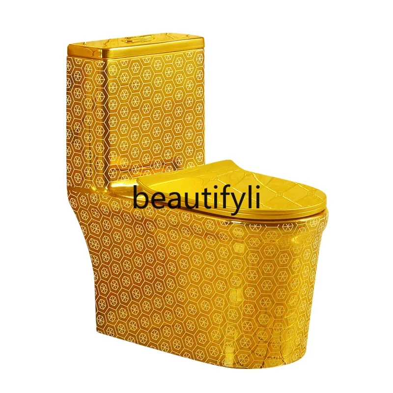 Creative golden toilet siphon water-saving silent toilet super spin deodorant small apartment color household toilet