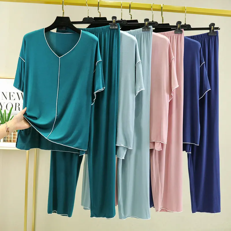 Fdfklak, conjunto de ropa de dormir de ocio Modal, Color sólido, nueva oferta, ropa de hogar para mujer, ropa de dormir de manga corta de verano