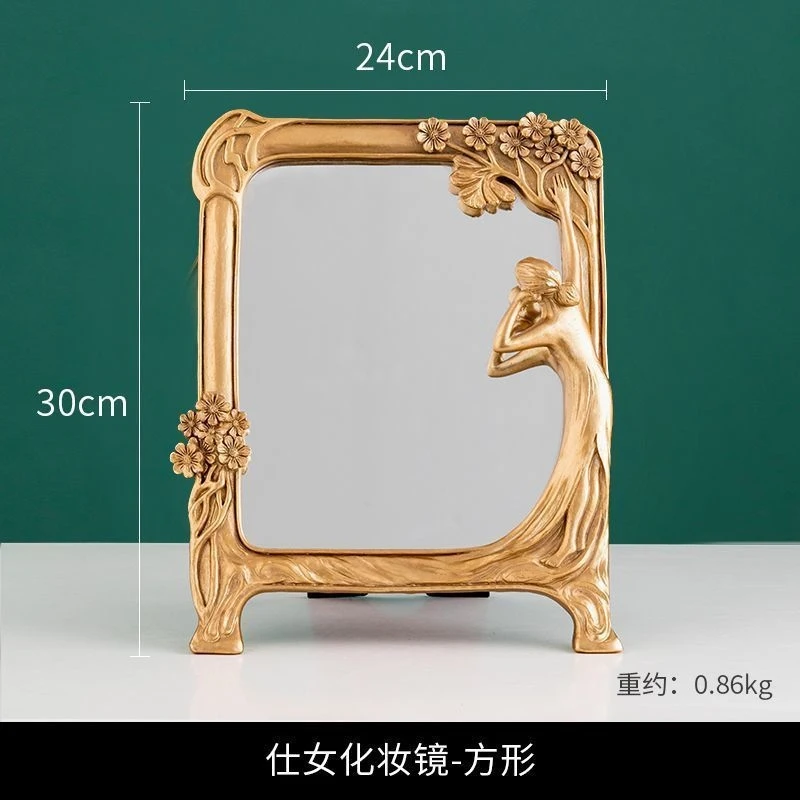 European-style mirror, makeup mirror, French palace style gold desktop dressing mirror, vintage-style wall-mounted mirror, embos