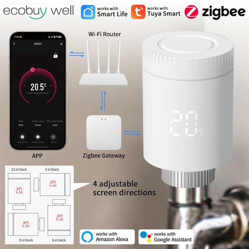

Умный термостатический клапан Tuya Zigbee, радиатор Zigbee 3,0, термостатический клапан радиатора, умный термостатический клапан Alexa Google Home