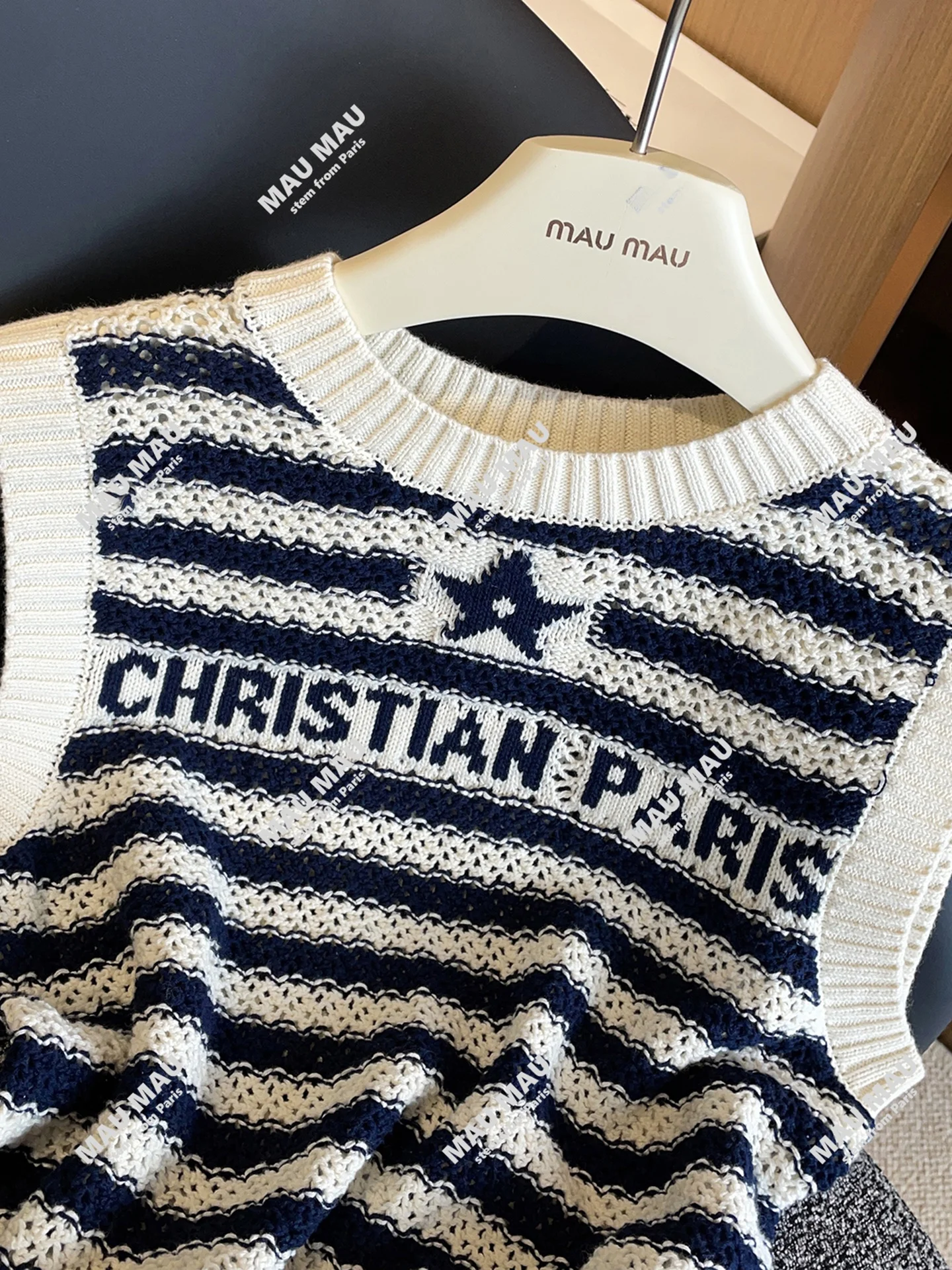 

Высококачественный женский вязаный ажурный жилет, топ, повседневная текстура в полоску, подходит для осени Faion Commute Sle round Ne ort H...