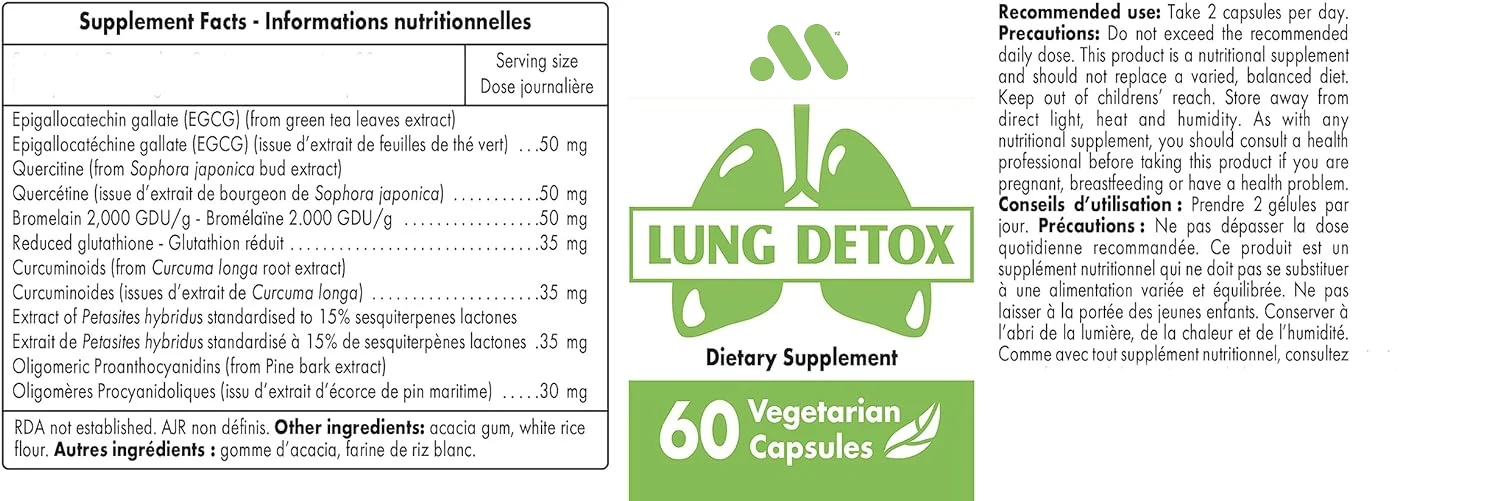 Lung detoxification - containing quercetin, bromelain, and tumor curcumin | Non transgenic and gluten free -60 capsules