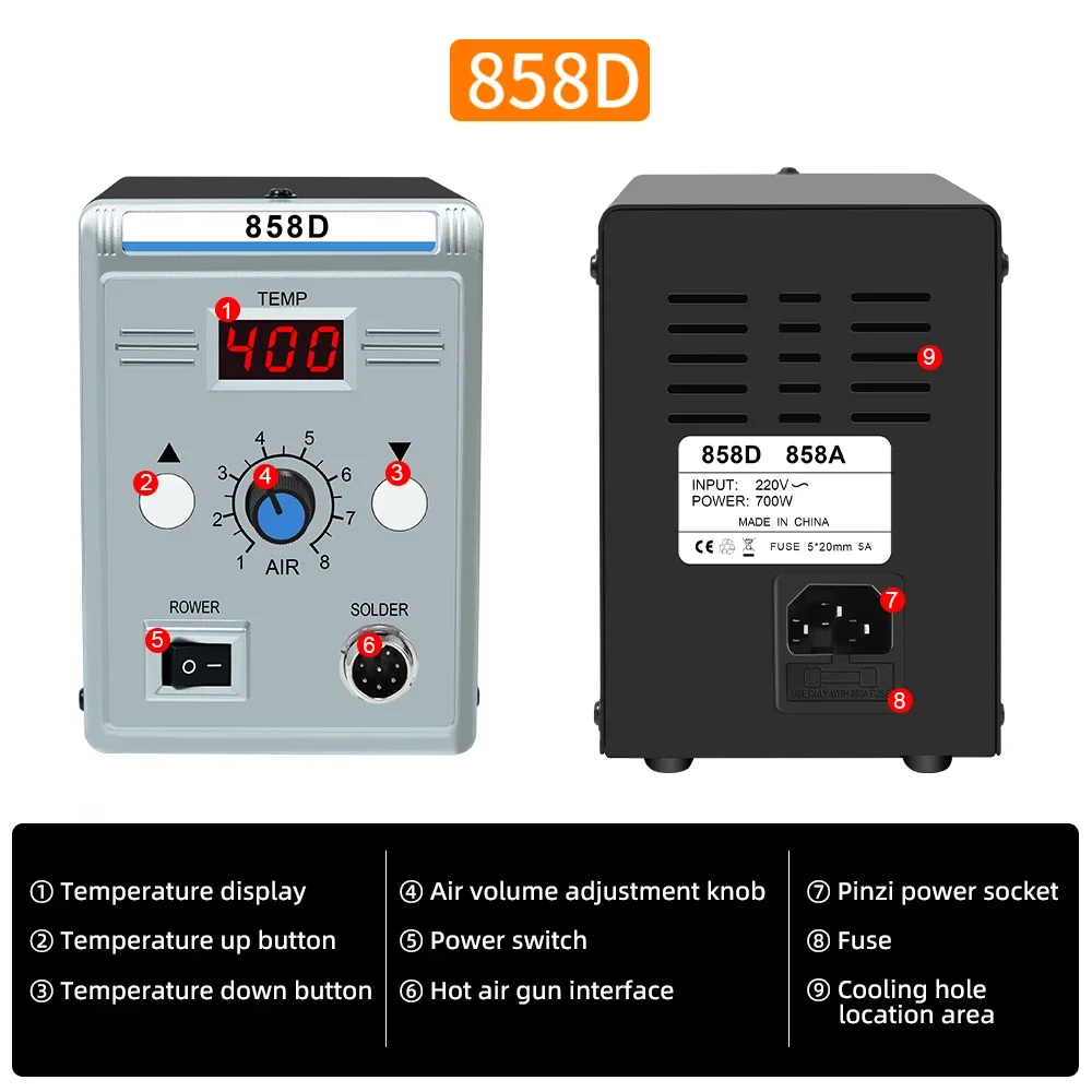 Estación de soldadura SMD 2 en 1, 700W, pantalla Digital LED, pistola de aire caliente, soldador ESD, herramientas de reparación de soldadura