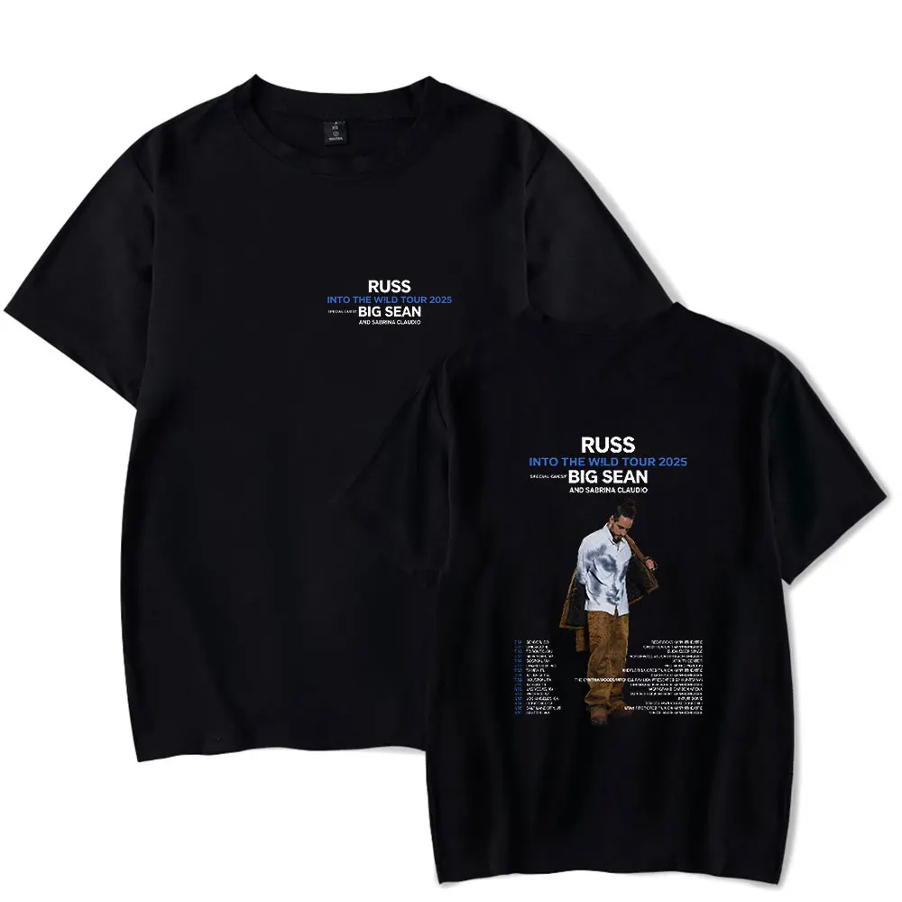 

Футболка Russ Into The Wild Tour 2025 года, мужская/женская уличная одежда, уникальные топы, повседневная одежда, футболка с круглым вырезом