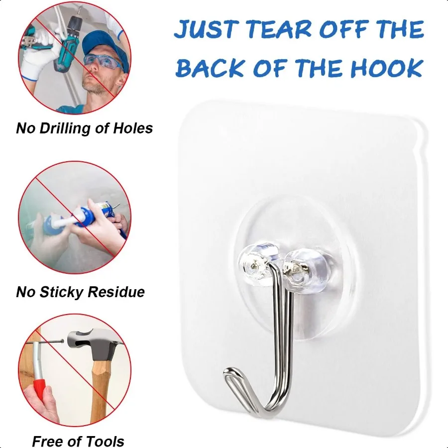 Adhesive Hooks for Hanging 58 Packs Hook Heavy Duty Self Adhesive Wall Hooks 20 lbs 9 kg Max Removable Waterproof Hook for Bedr