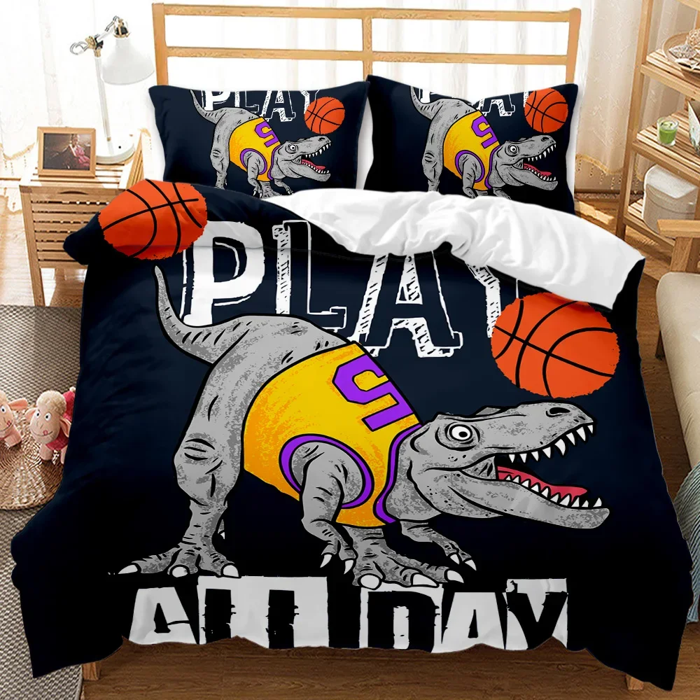 Dinosaur Comforter Cover Sports Bedding Set Basketball Duvet Cover Kid Boy Dinos Hip Hop Rock Music Hippie Polyester Quilt Cover