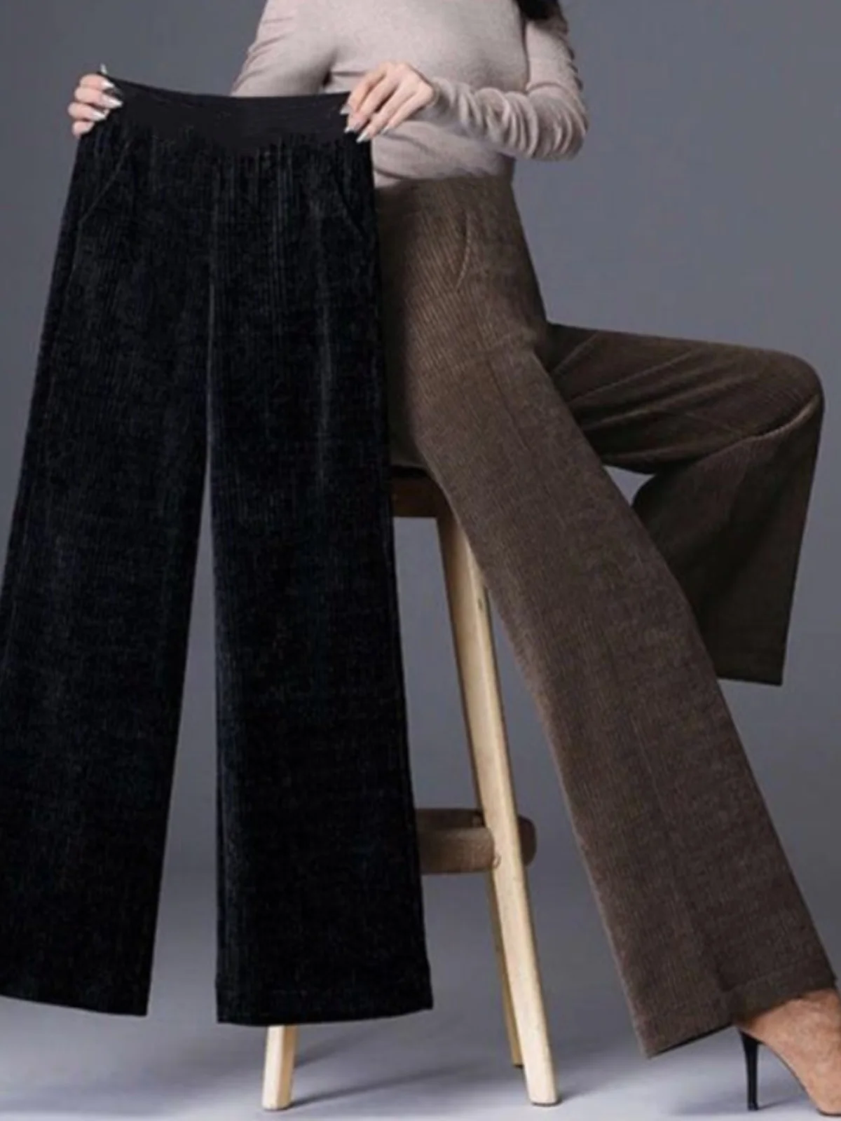 

Вельветовые широкие брюки на подкладке Fce, зимние повседневные свободные брюки для женщин больших размеров, удобные женские брюки с высокой талией, девять...