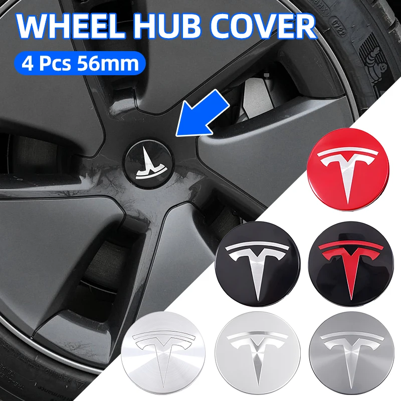 4piece 56mm Wheel Hub Center Caps Badge Cover Hub caps For Tesla Model 3 Model Y Model S Model X 2016-2025 Accessories