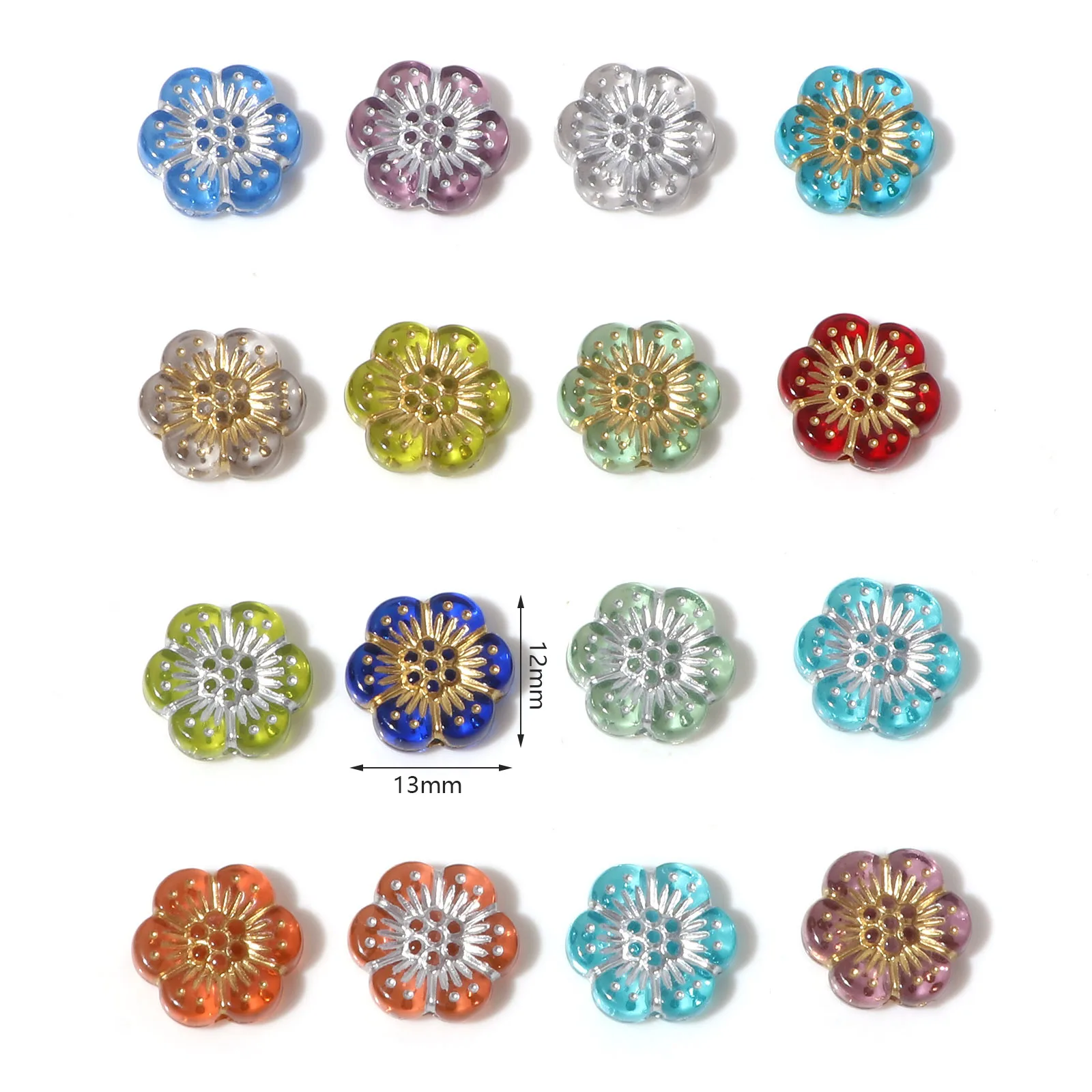 Vintage Acrylic Beads Multicolor Flower Spacer Beads DIY Making Necklace Bracelets Sweet Women Jewelry Findings 13mmx12mm,10PCs