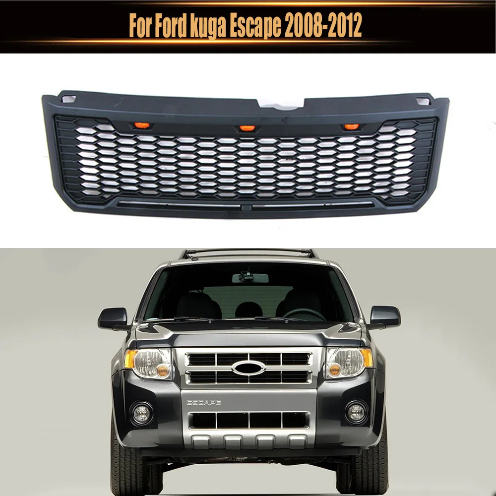 

For Ford kuga Escape 2008-2012 With LED Light Upper Mesh Grill Raptor Style Matte Black Or Grey Modified Front Grille Hood Fit