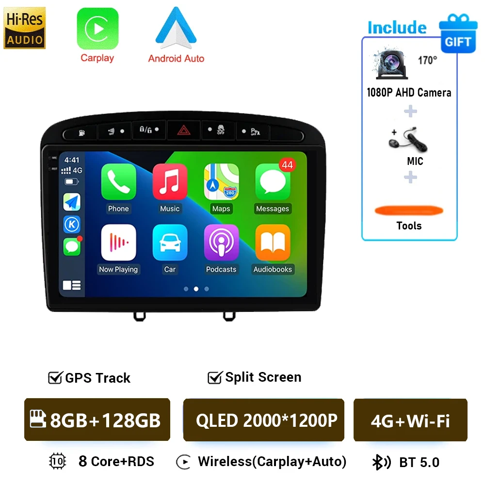 Android 16 Voor Peugeot 308 308SW 408 2012-2020 2K QLED Stereo Autoradio Multimedia Video Player GPS AI Voice CarPlay 4G DSP