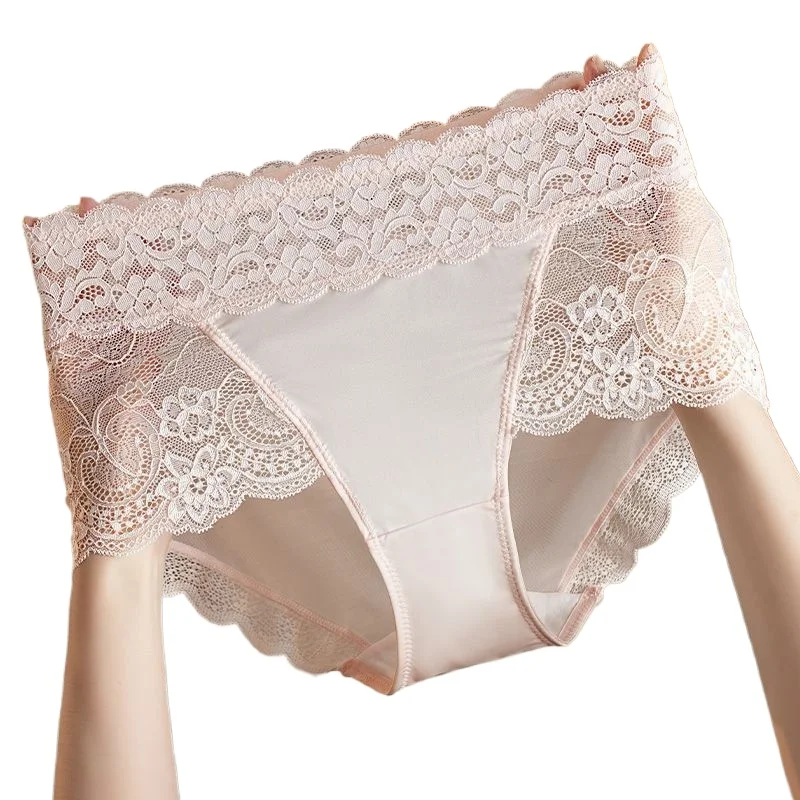 Belly Women's Briefs Sexy Extended Crotch High-end Satin Underwear 10A Bacteriostatic French Medium and High Waist Lace Panties