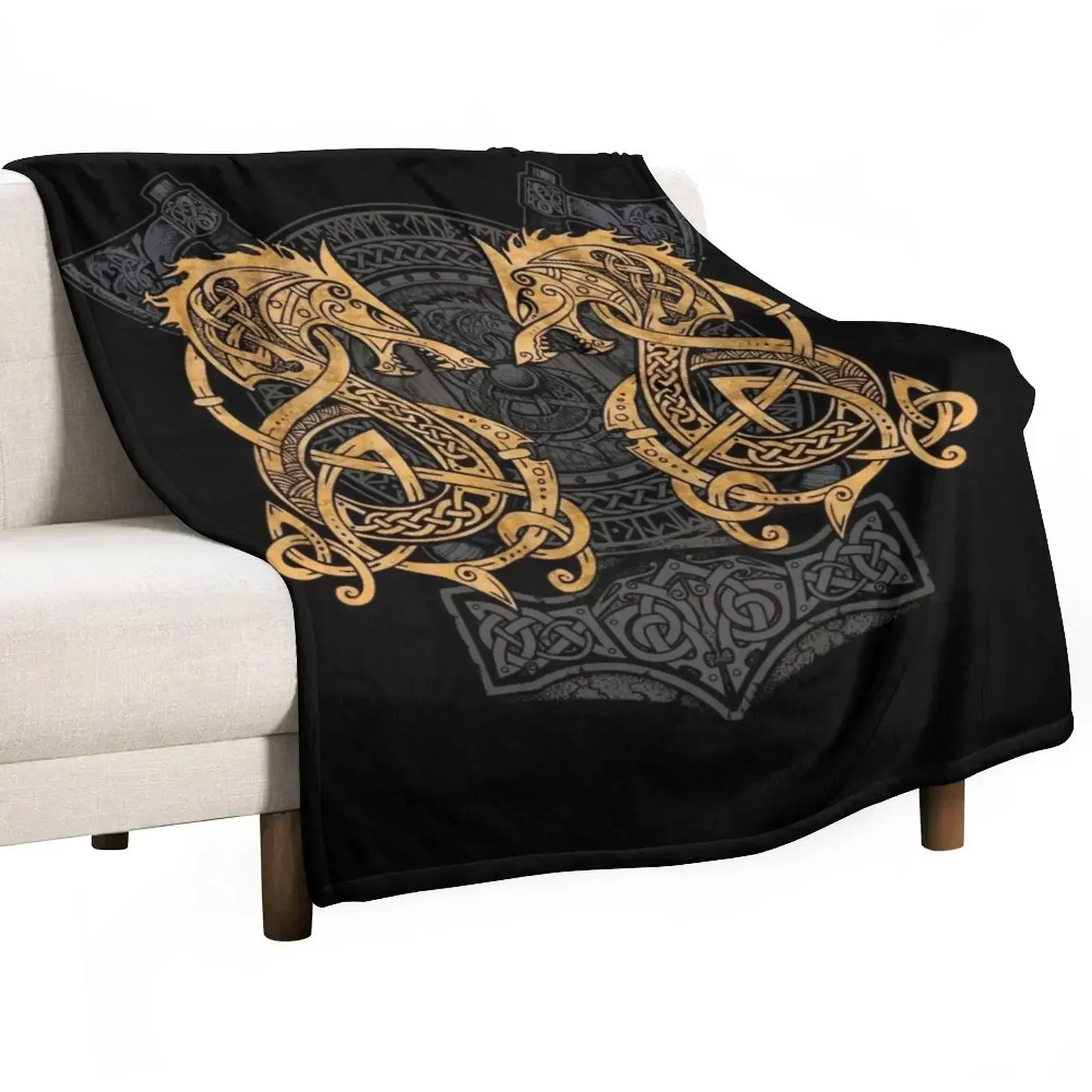 

Fighting Fenrir Gold Throw Blanket Stylish Decor Blanket Gift for Friends Roommate