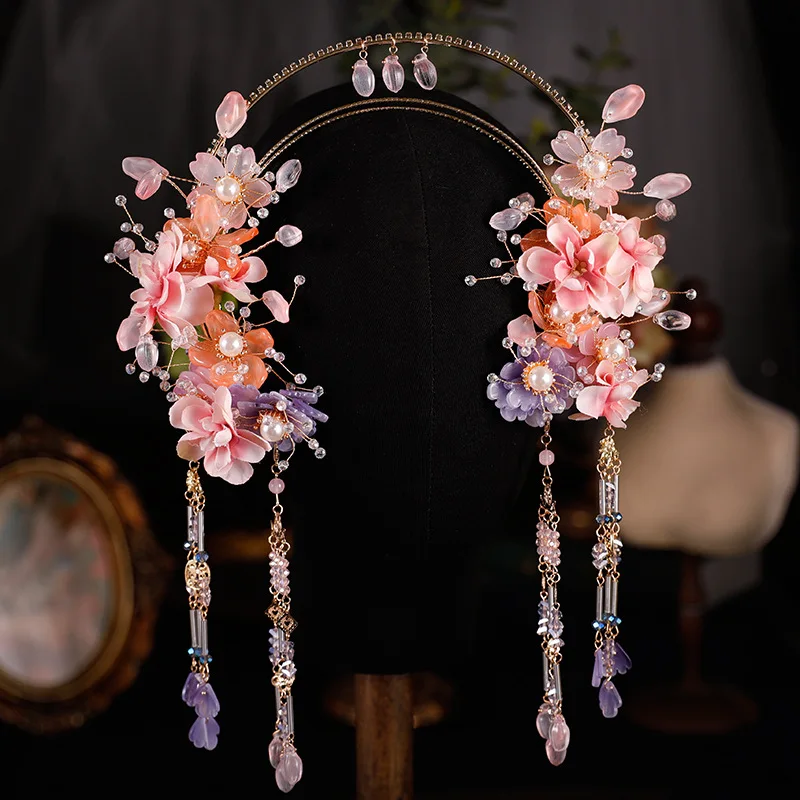 Xiuhe Headdress High Sense Pink to Make You Younger Holy Girl Crown Gold Dragon and Phoenix Dress Accessories