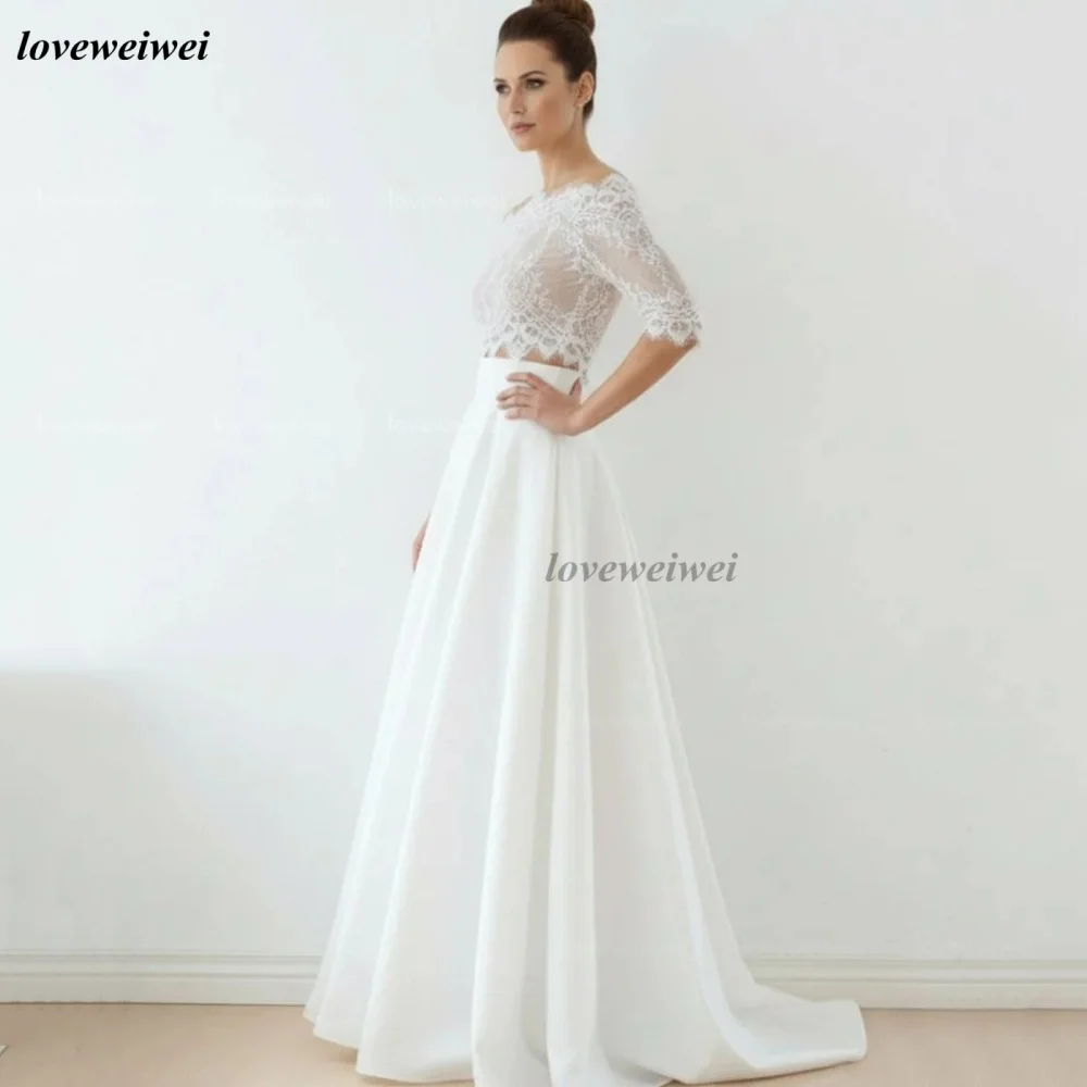 Robes de mariée Vintage en dentelle personnalisées, épaules dénudées, ligne A, boutons, longueur au sol, robe de mariée