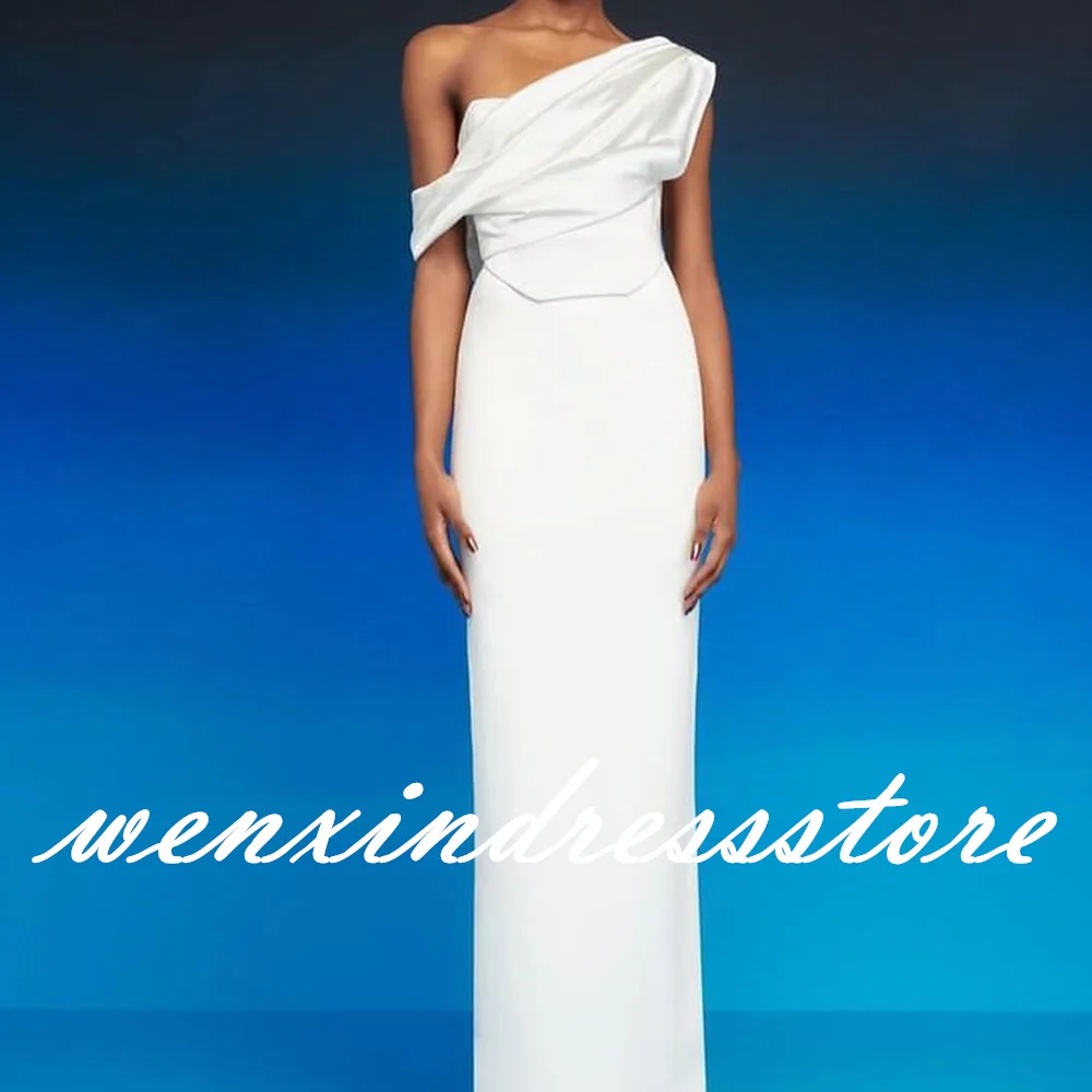 Customized Temperament Jersey White Off the Shoulder Evening Dress High Quality Straight Short Sleeves Special Occasion Gowns