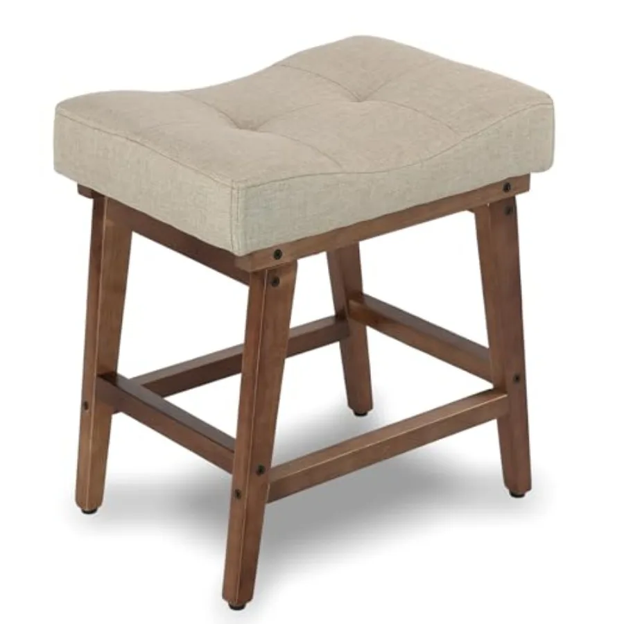 Vanity Stool with Wood Legs Saddle Seat Makeup Stool Chairs U-Shaped Ottoman Feet Rest Stools Modern Makeup Bench Small Square