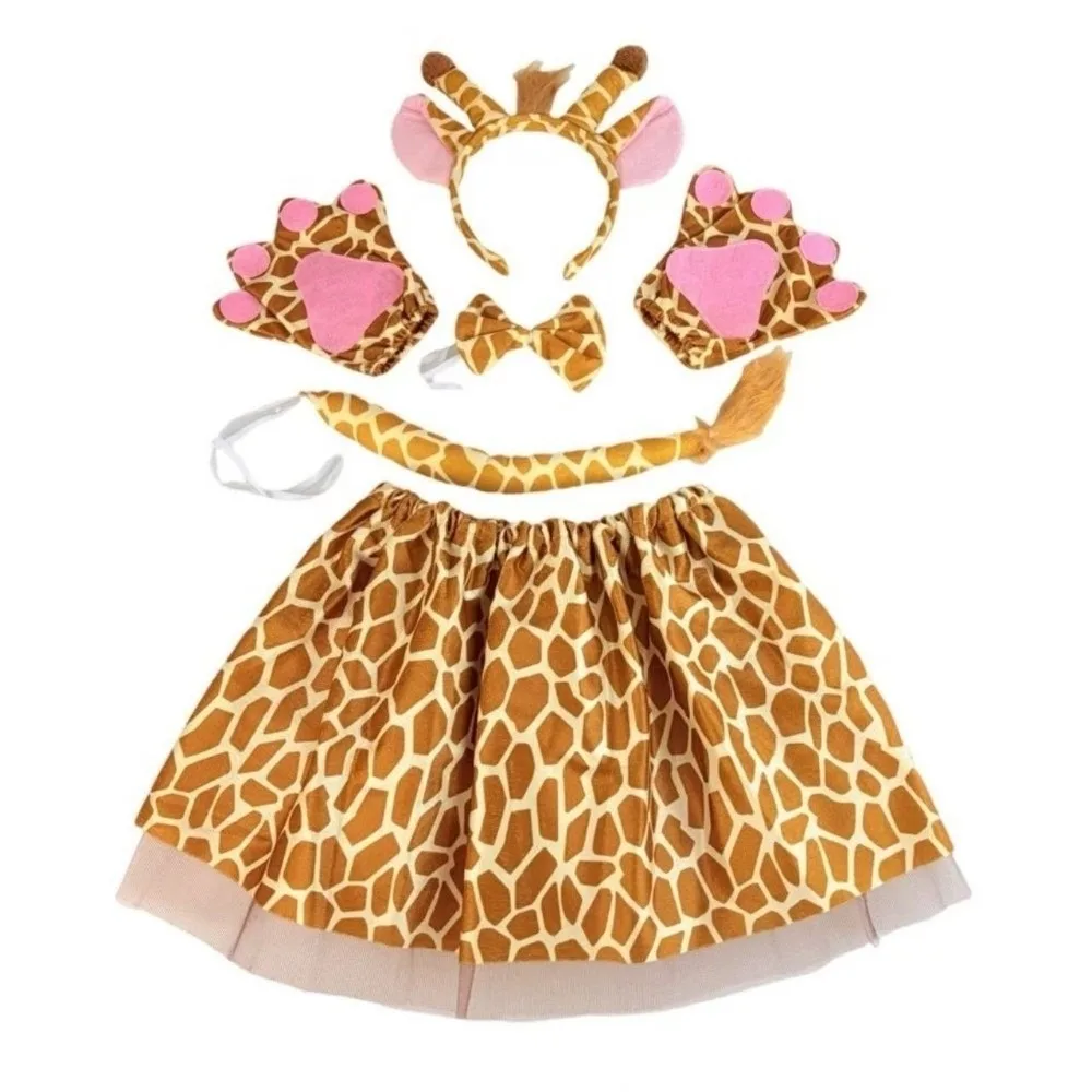 conjunto-completo-de-fantasia-infantil-de-girafa-para-festa-saia-de-cowgirl-faixa-de-cabelo-com-laco-vestido-curto-orelhas-e-cauda-de-animal-para-apresentacoes