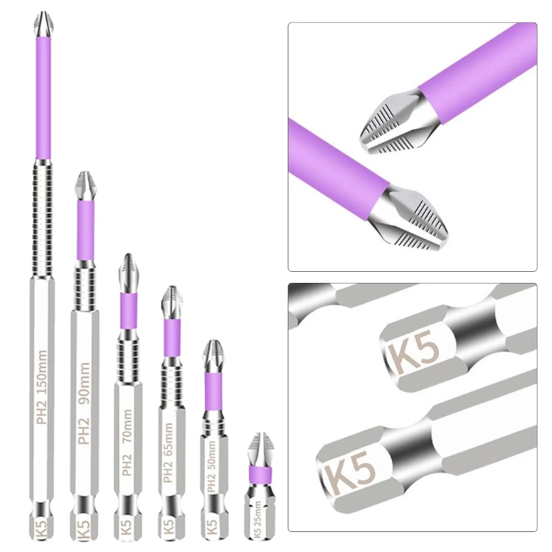 Set punte per cacciavite a croce con impatto antiscivolo cromato a coppia elevata, teste trapano magnetiche adatte per