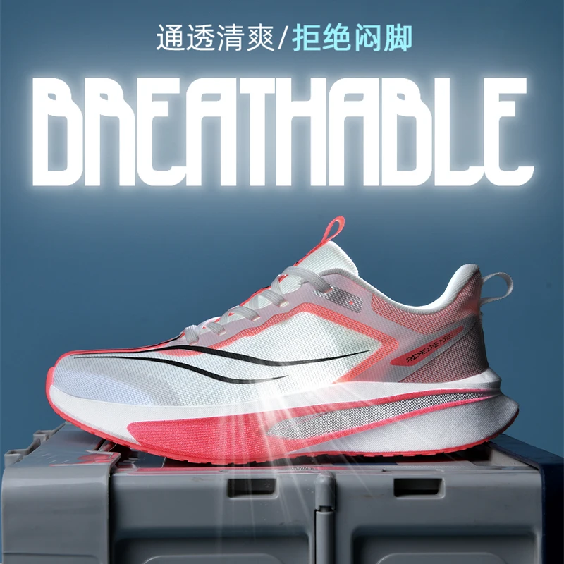 Carbon Plate Running Shoes Light Soft Breathable Mesh Upper Shock Absorb Midsole Non-Slip Rubber Outsole Sneakers for Marathon