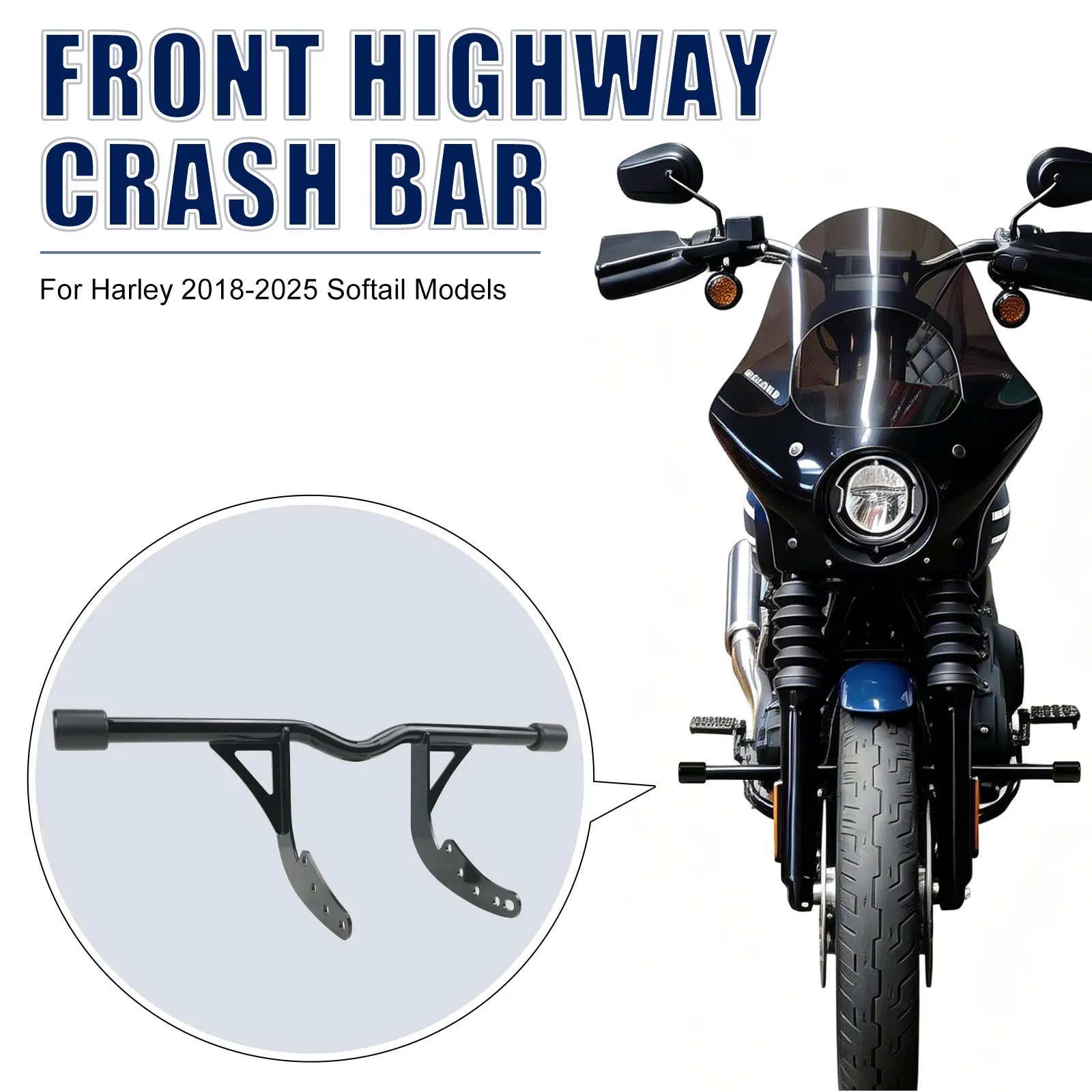 Engine Guard Front Highway Crash Bar with Slider End Caps for Harley M8 Softail 2018-UP Low Rider Low Rider ST Street Bob