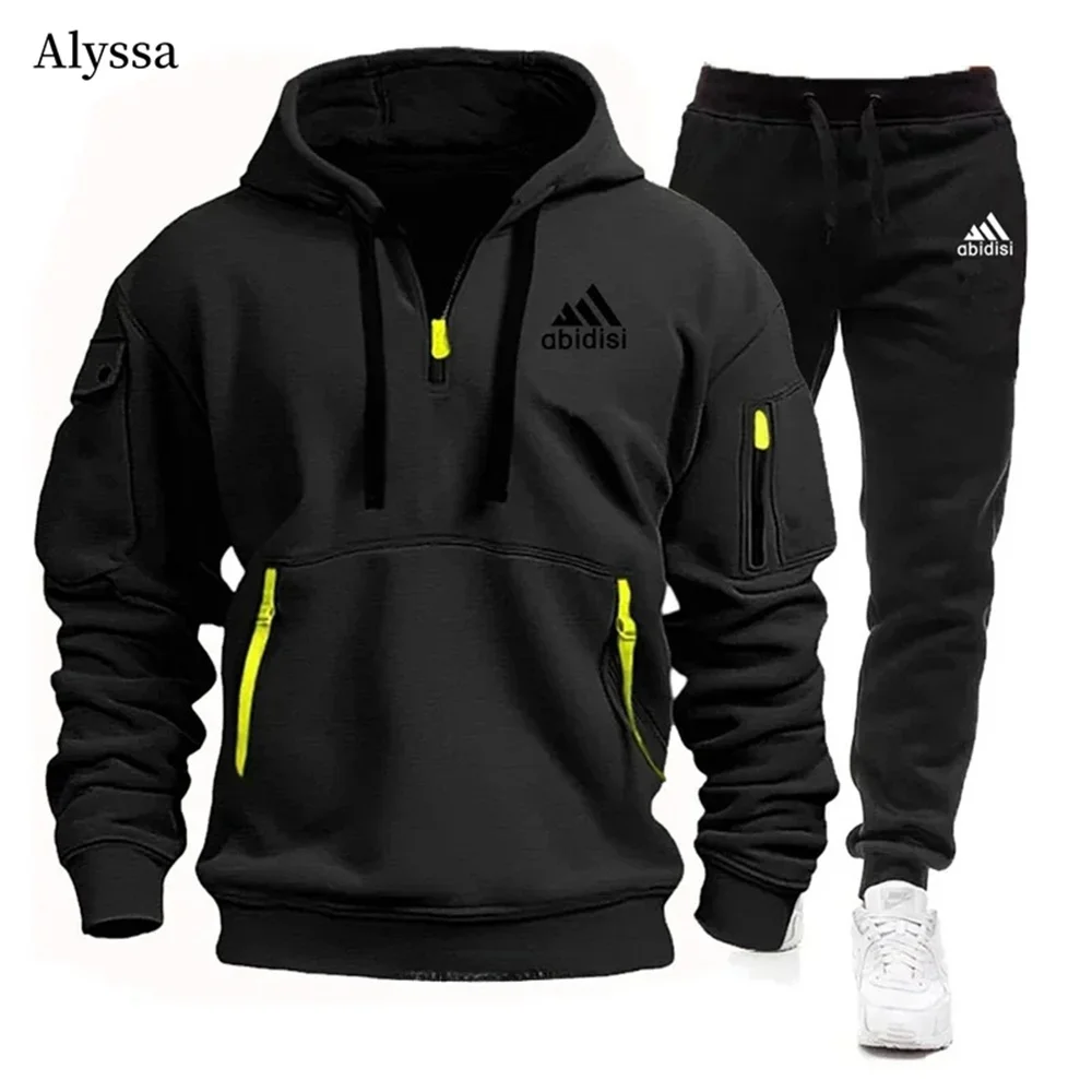 2024 Men\'s Tracksuit Men Spring And Autumn Leisure Jogging Sportswear Set Multi-Pocket Zipper Hoodie + Sweatpants Two-Piece Set