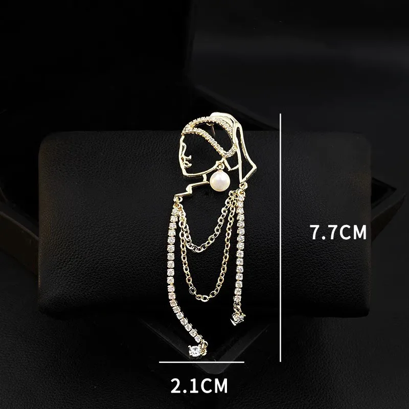 Wearing A Girl With Pearl Earrings Tassel Brooch For Women Female Wedding Banquet Jewelry Clothing Coat Dress Collar Accesories