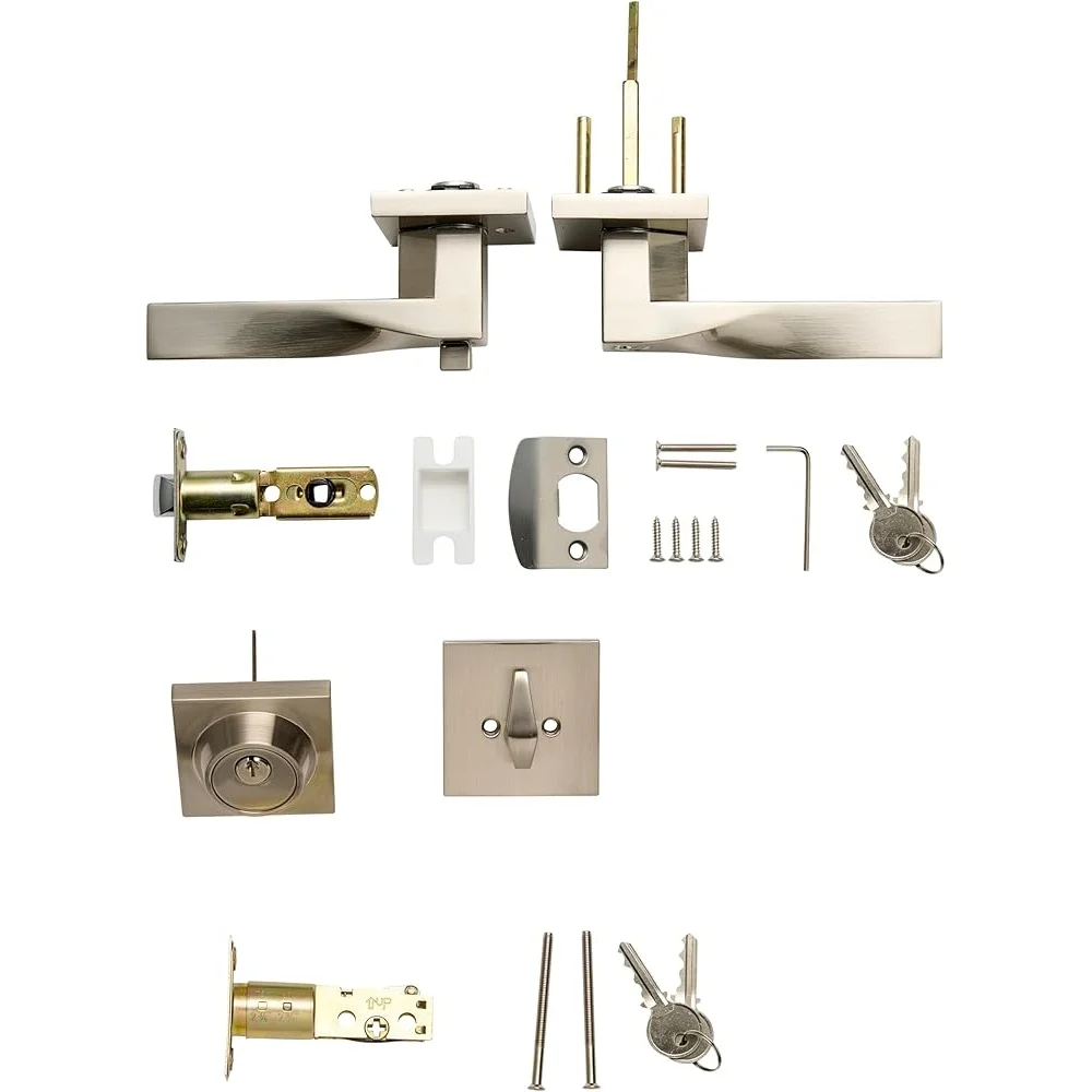 Sleek Entry Lever Door Handle Set with Deadbolt Lock Reversible Design Front Door Office High Security Metal Hardware