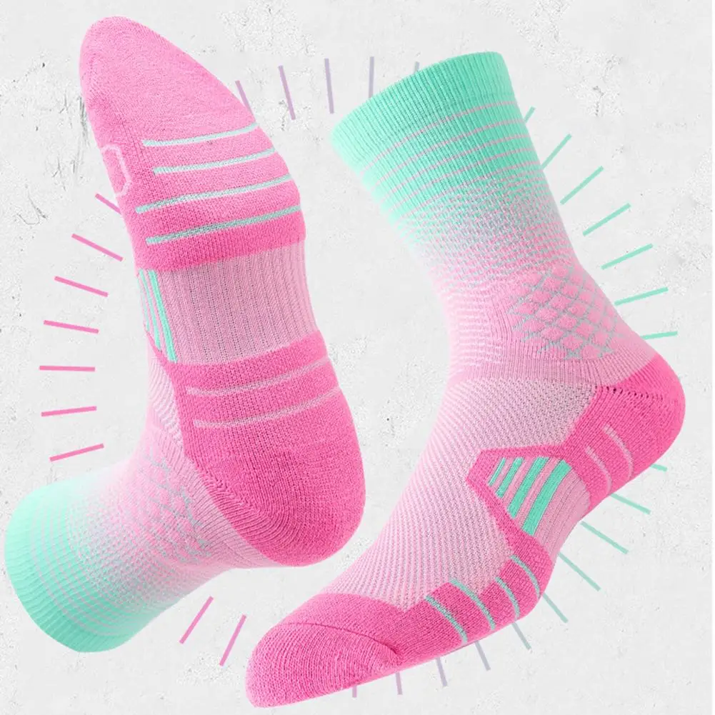 Gradient Color 1 Pair Stretchy Basketball Athletic Sports High Socks Thickened Cycling Socks Non-slip   for Outdoor