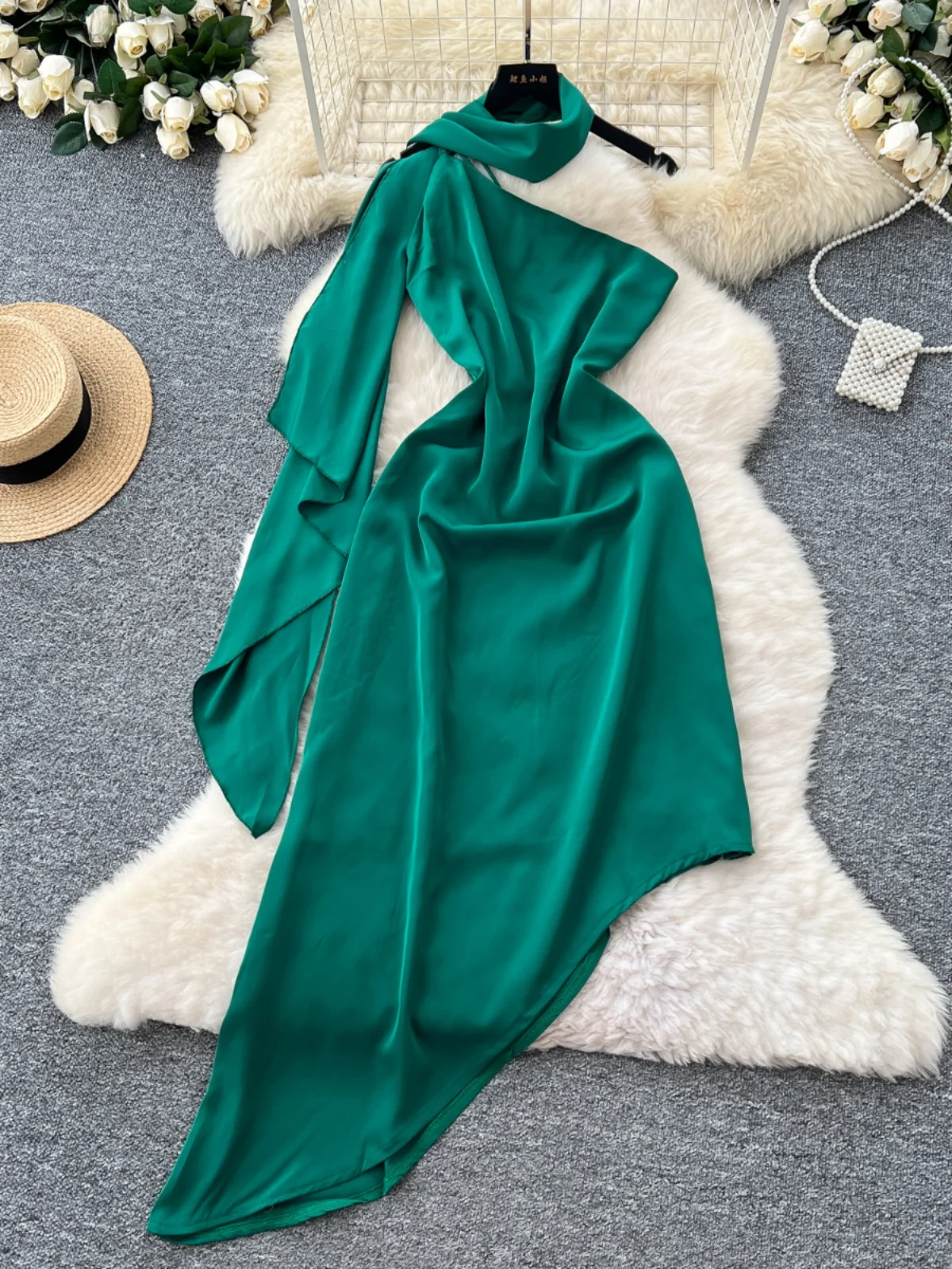 Vaion Aosphere Sensation ฤดูร้อน 2025 เอวสูง A-Line Dr การออกแบบที่ไม่สม่ําเสมอ Slimming Sa ผ้าไหมซาตินยาว Sve Dr