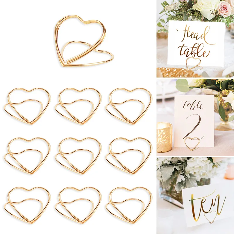 30/10Pcs Heart Shape Place Card Holders Wedding Table Number Name Sign Birthday Party Decoration Supplies Home Photo Clip Stands