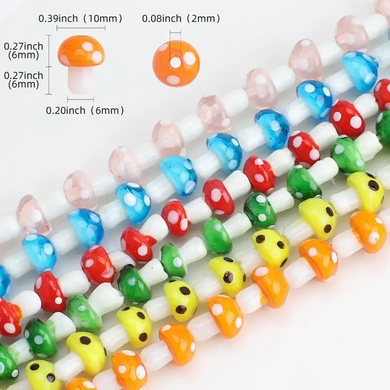 15YC Pilzperle, handgefertigte Lampwork-Perlen, gemischte Pilz-Charm-Perle, Spacer, lose Perlen, Schmuckzubehör, Dekor – Detail 6