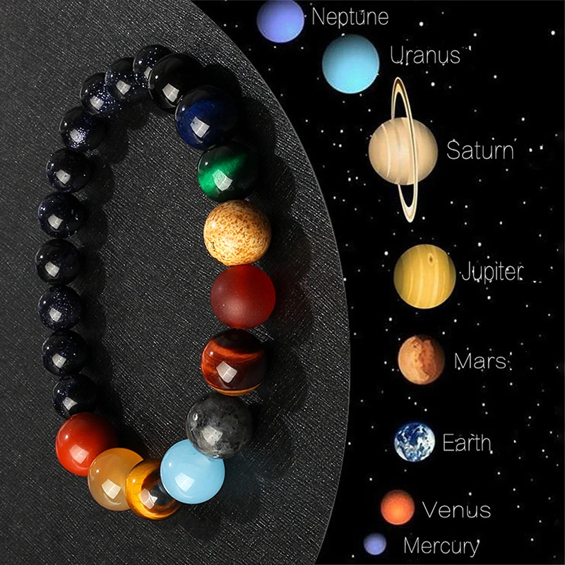 EmbraceNature Eight Planets Bead Bracelet Men Natural Stone Universe Yoga Solar Chakra Bracelets for Women Jewelry Chritmas Gift