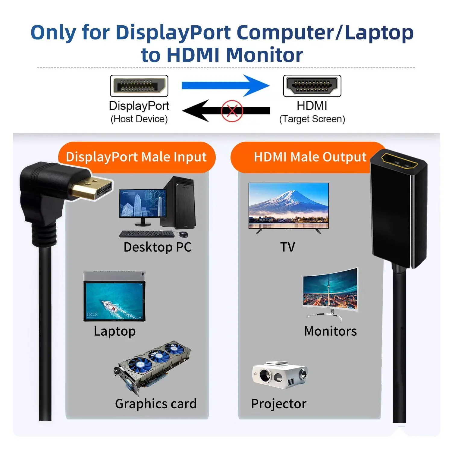 DisplayPort DP to HDMI-Compatible Adapter Gold-Plated Uni-Directional Display Port PC to HDMI Screen Converter Male to Female