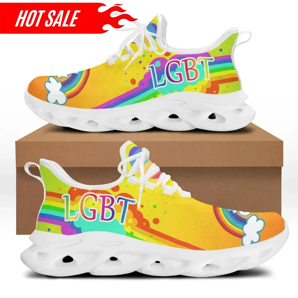 Hot Casual Shoes for Women Brand Design LGBT Friends Rainbow Flag Print Flats Sneakers for Men Lace Up Footwear zapatos