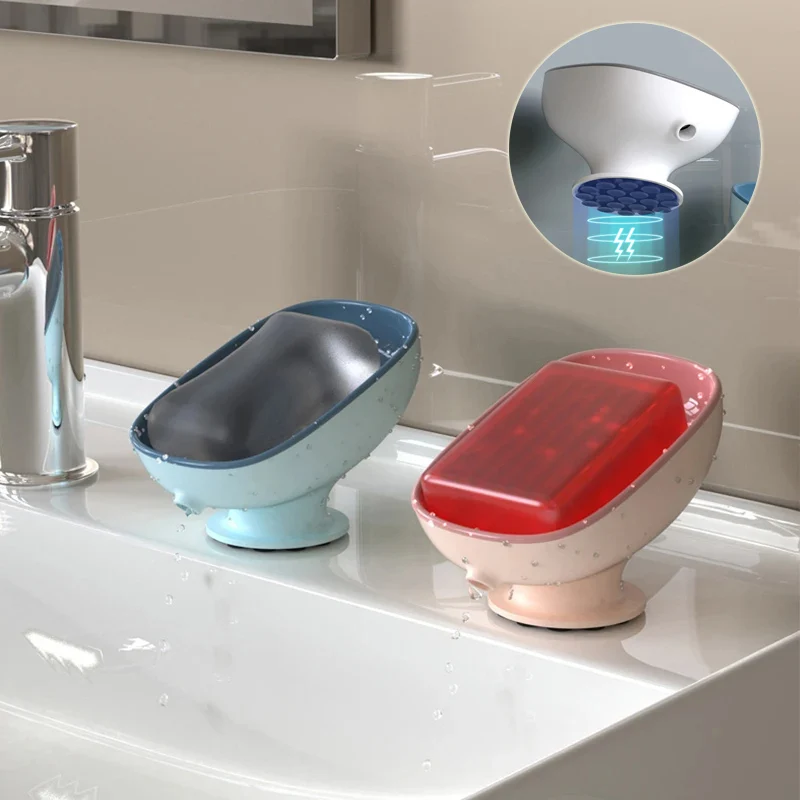 Drain Soap Holder Leaf Shape Soap Box Suction Cup Tray Drying Rack for Shower Sponge Container Kitchen Bathroom Accessories