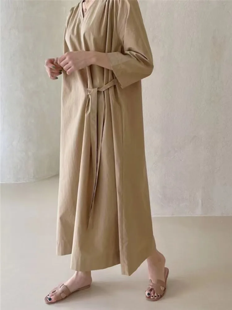Chique losse afslankende zevenkwart Sve Dr dames lente V-Ne stropdas casual irt lange Dr Koreaanse Sle vrijetijdskleding