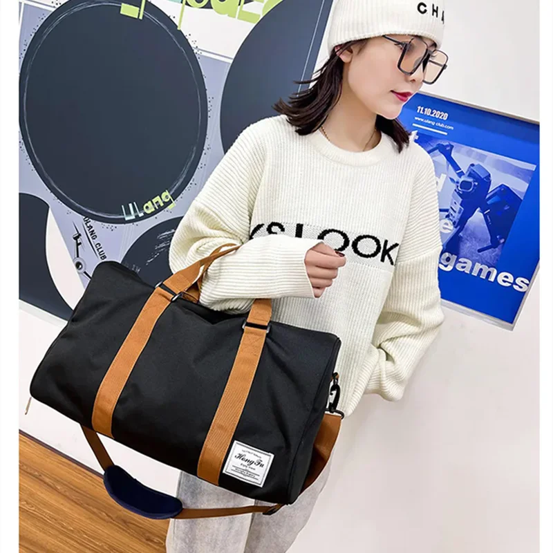 Travel Luggage Bag Solid Color Oxford Cloth Bag Waterproof Outdoor Sports Fitness Bag Lightweight Short Distance Travel Totes