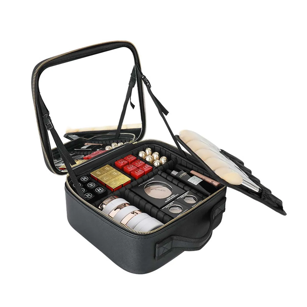 High-end full-screen mirror makeup bag Women\'s portable makeup case portable large capacity skin care cosmetics storage bag