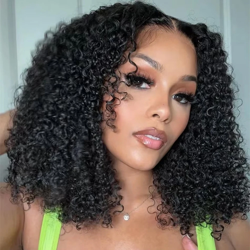 8 16 Inch Deep Curly Short Bob 13x4 13x6 5x5Wigs For Black Women Brazilian Wig With Middle Glueless Natural Black Color Hair