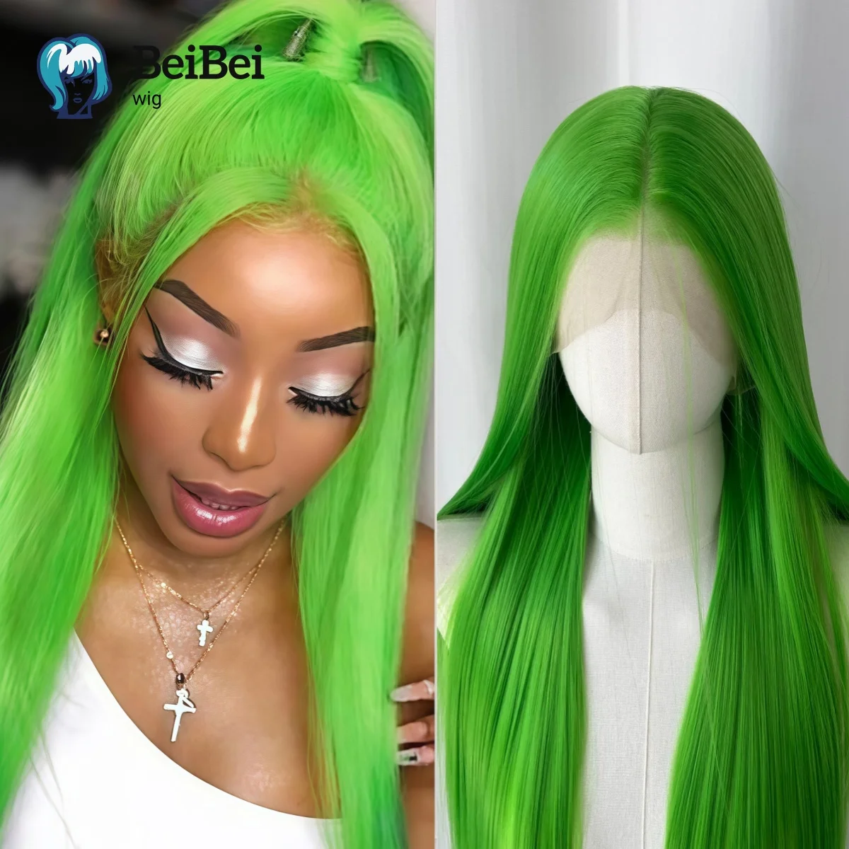 

Green wig 13X4 Synthetic Lace Front Wigs for Women Sliky 26Inch Long Straight with Heat Resistant Ready To Cosplay Peluca Wigs