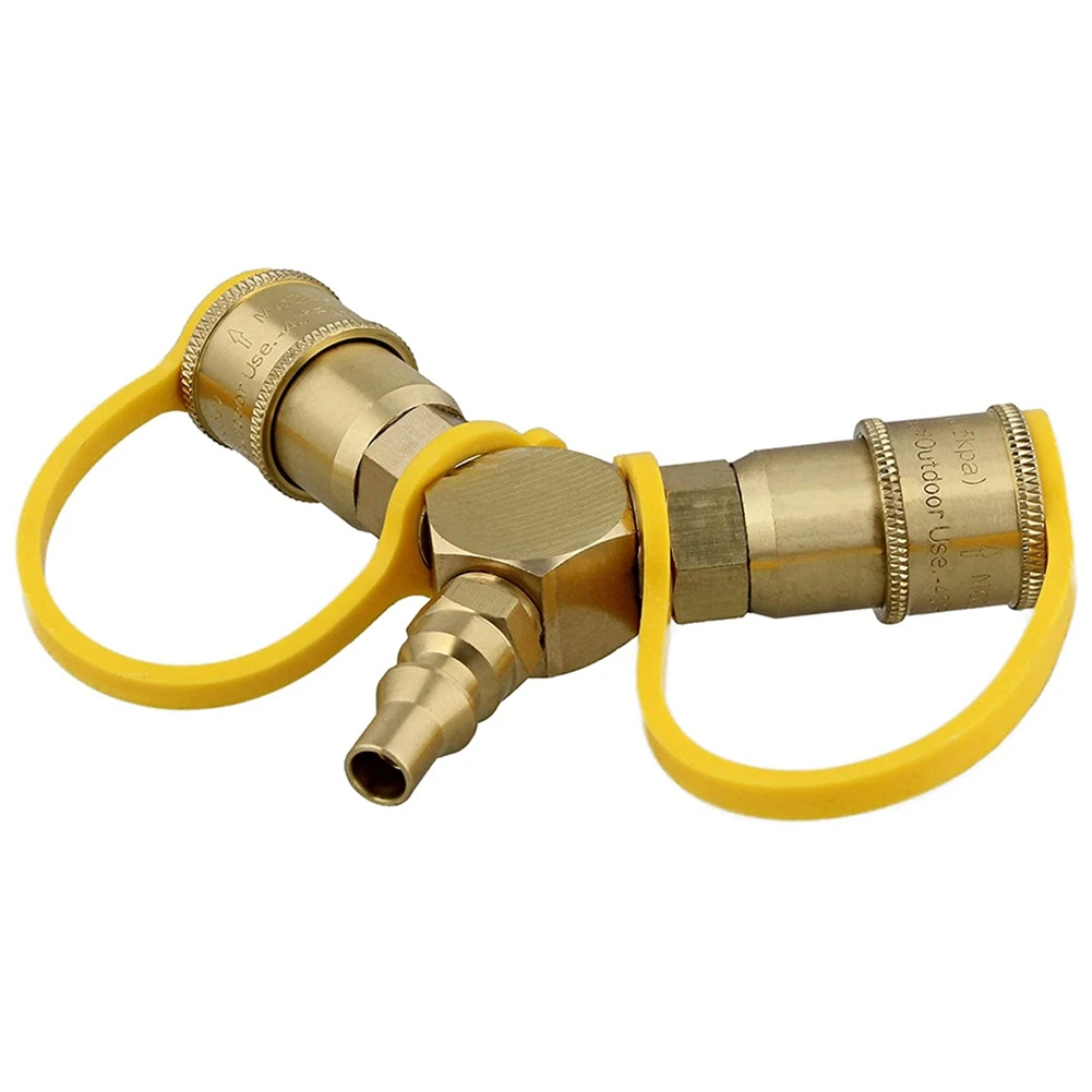 1/4in Propane Tank Adapters LP Gas Line Splitter 2 Way Hose Tee Y Propane Splitter - 2 Propane Quick Connect Ends